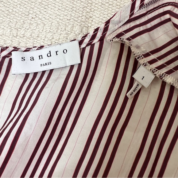 Sandro Red and White Pinstripe Structural Blouse - Picture 16 of 16